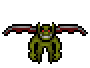 Animated Ultima Underworld pixel art of a green, winged creature, flapping its wings while rotating.