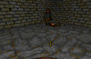 A campfire in the PC version of Ultima Underworld. Notice that the fire is drawn at full brightness regardless of distance or carried lights.