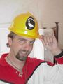Richard Garriott in his employee-provided helmet. Used with permission by the Origin Museum
