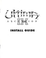 Cover of a plain, white book titled "Ultima IX Ascension" with some overlap among some of the text. "INSTALL GUIDE" appears below.